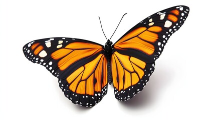 Fototapeta premium Monarch Butterfly with Vivid Orange and Black Wings Against a White Background