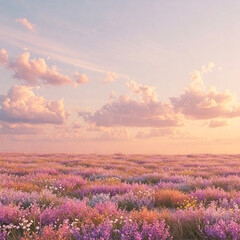 Obraz premium lavender field in the sunset aesthetic background.