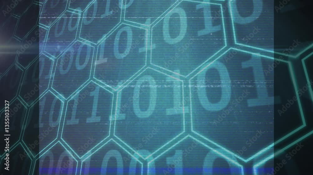 Poster animation of digital technology with binary code and hexagonal patterns in school