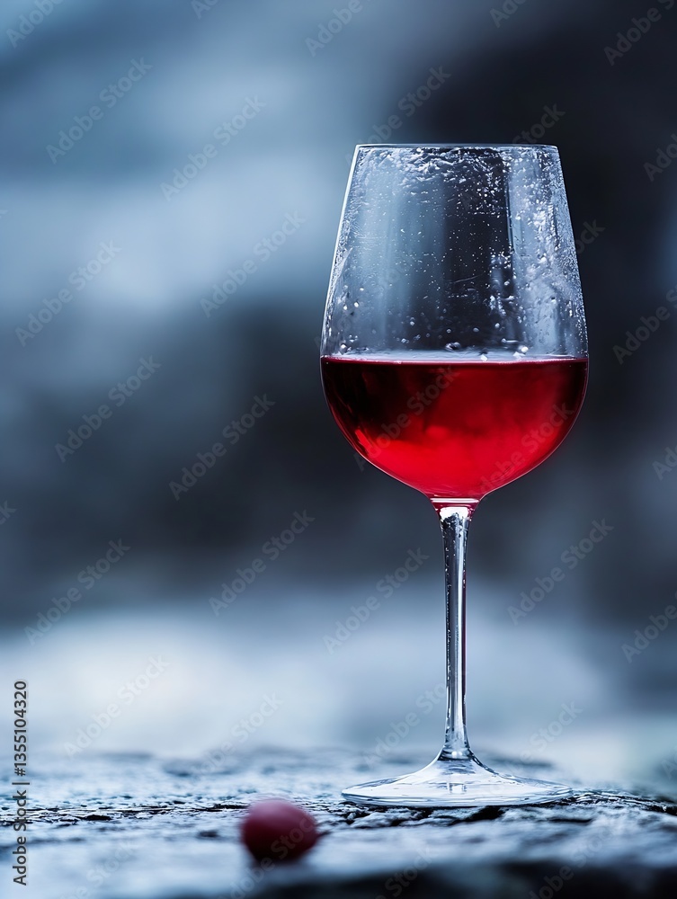Poster elegant glass of red wine with droplets on the surface highlighting the vibrant color : generative a