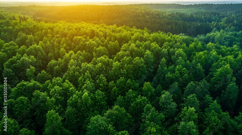 Poster lush green forest landscape captured at sunset with a beautiful canopy of trees : generative ai