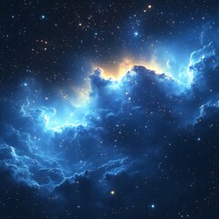 Cosmic Nebula Cloud in Starry Night Sky.