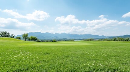 Lush golf course expanse under a vibrant sky