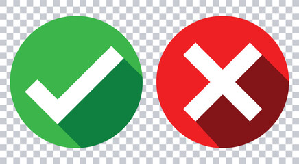 Obraz premium Checkmark & Cross Icon Set - Approval/Rejection Symbols in Flat Style - Vector Tick and X Signs for Business UI. 