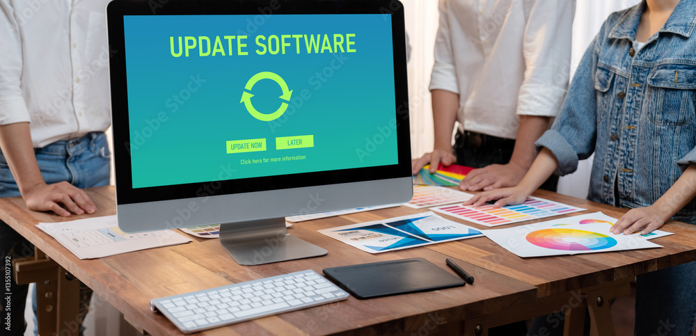 Aufkleber Software update on computer for brisk version of device software upgrade