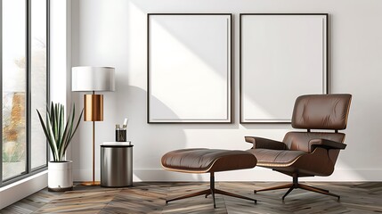 Modern Luxury Home Interior Bedroom Design with Mockup Frame , Wall Poster (3d Render)