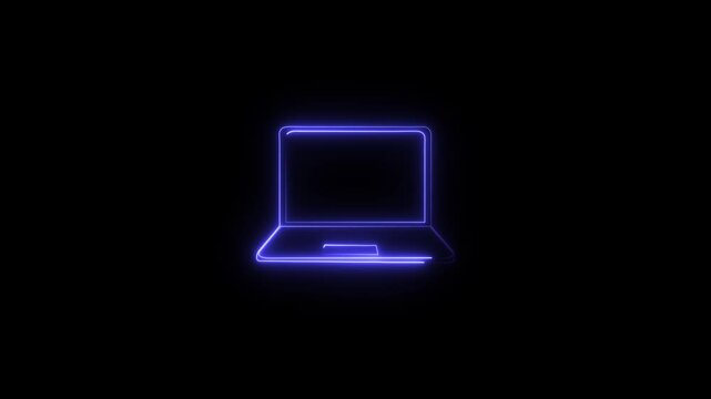 Neon laptop line icon. Glowing neon line Computer network icon glowing logotype animation.