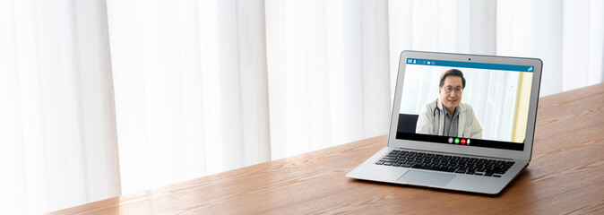 Doctor video call online by modish telemedicine software application for virtual meeting with patient