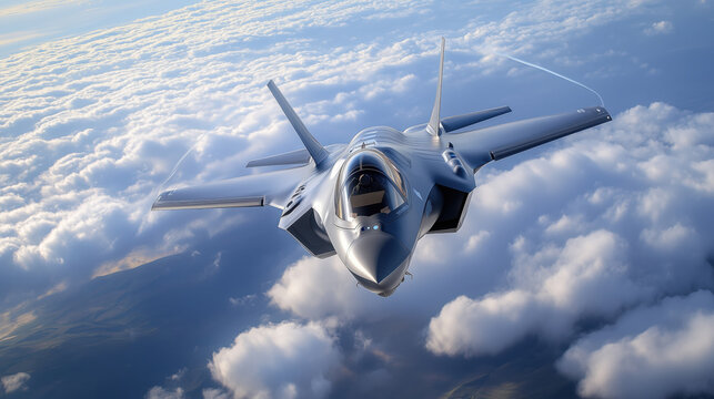 F-35 lightning ii fighter jet soaring above the clouds - Powered by Adobe
