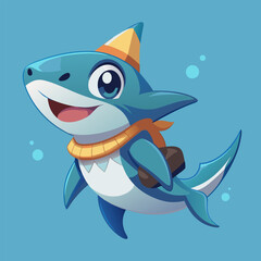 Naklejka premium Cute shark wearing a party hat.