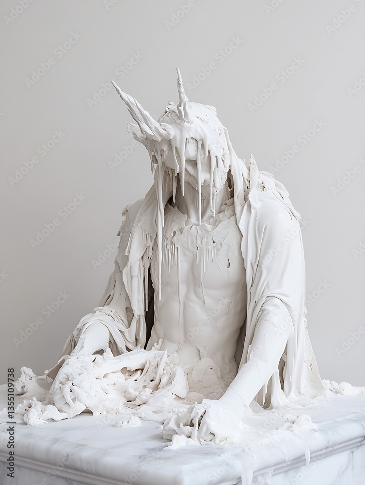 Aufkleber artistic sculpture of a mythical creature with dripping white texture : generative ai
