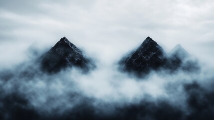 Mysterious Majestic Mountains Rising Above the Clouds Creating a Dramatic Landscape Scene : Generative AI