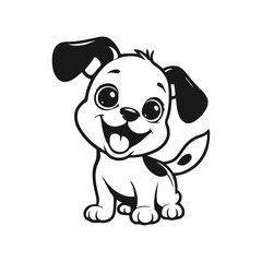 A sleek black and white vector illustration of a happy baby dog with open paws, ready for a hug on a white background