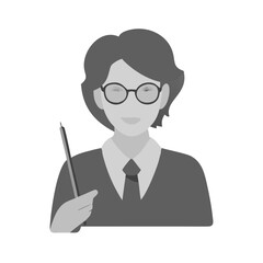 Female teacher icon holding pointer in grayscale vector style