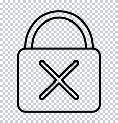 Padlock Icon with X Symbol – Security Line Icon on Transparent Background