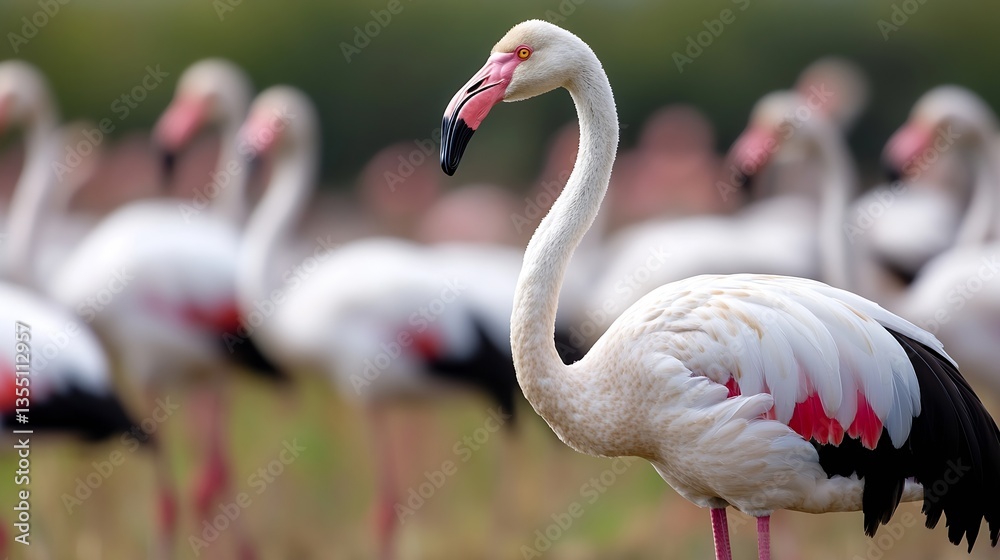 Poster graceful flamingo standing proudly among a flock of other flamingos in a natural habitat setting : g