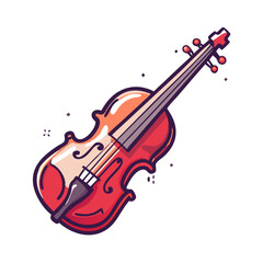 Fototapeta premium Cartoon violin icon in red with strings and bow