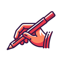 Obraz premium Hand holding pencil icon in cartoon flat style