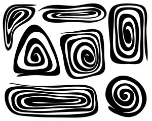 Vector set of abstract shapes of different shapes by hand. Square, triangle, circle in zebra style on white background