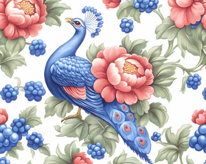 Peacock in Floral Pattern