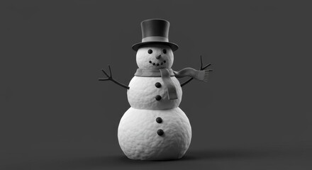 Monochrome Snowman Silhouette Illustration - Winter, festive, cheerful, playful, holiday. A charming monochrome snowman silhouette, perfect for winter holiday designs