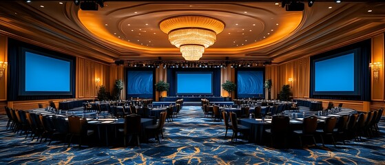 Luxurious ballroom setup for conference or event.
