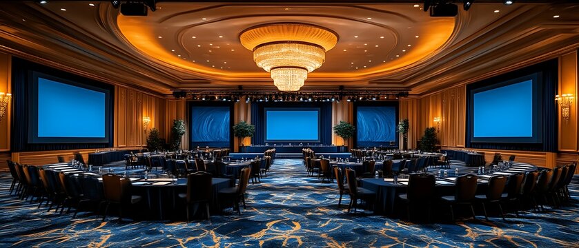 Luxurious ballroom setup for conference or event.
