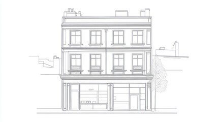 Architectural drawing of a British town house fa?ade