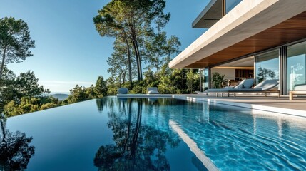 Obraz premium Luxurious Modern Villa with Infinity Pool Surrounded by Nature