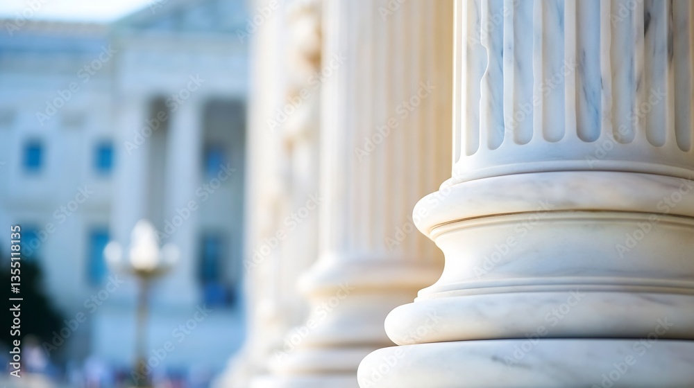 Poster close view of classic marble columns with blurred background of historical building in sunlight : ge