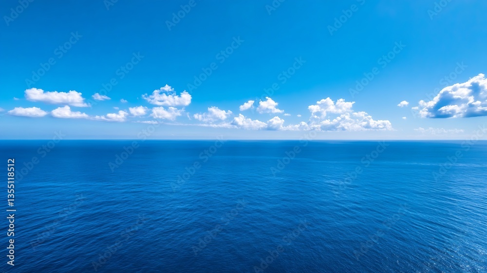 Poster vast tranquil ocean under clear blue sky with gentle waves and soft clouds : generative ai