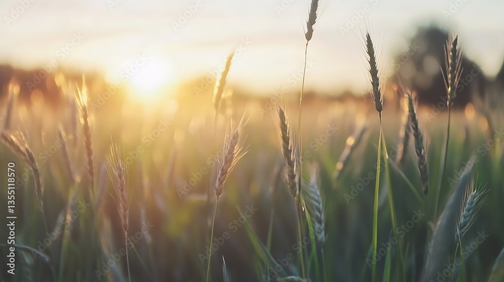 Aufkleber golden sunlight filtering through wheat fields on a peaceful summer evening with gentle breeze : gen