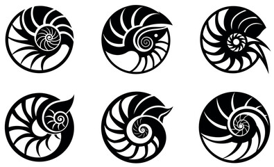Nautilus Spiral Logo icon set design black color