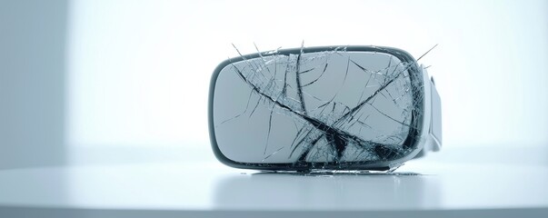 Broken virtual reality headset on a table.