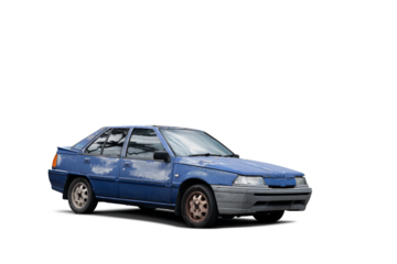 Old blue sedan car isolated on white background