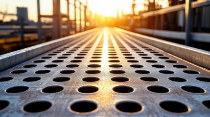 Perforated Metal Walkway at Sunset