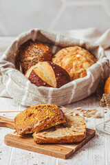 Delicious variety of German buns and bread rolls