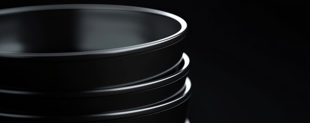 Obraz premium Close-up of sleek black containers stacked.