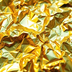 Close-up of crumpled gold foil, showing intricate texture and light reflections, gleam, backdrop