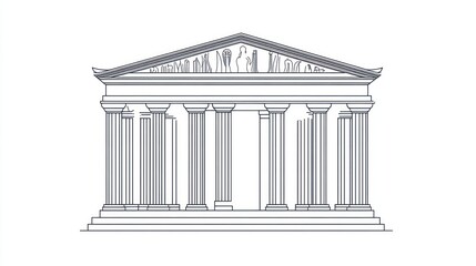 Obraz premium Classical Greek temple facade illustration, architectural drawing, historical landmark, for education or design