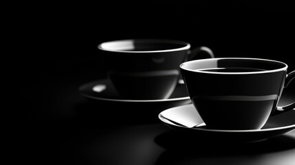Obraz premium Elegant black coffee cups on a dark surface.