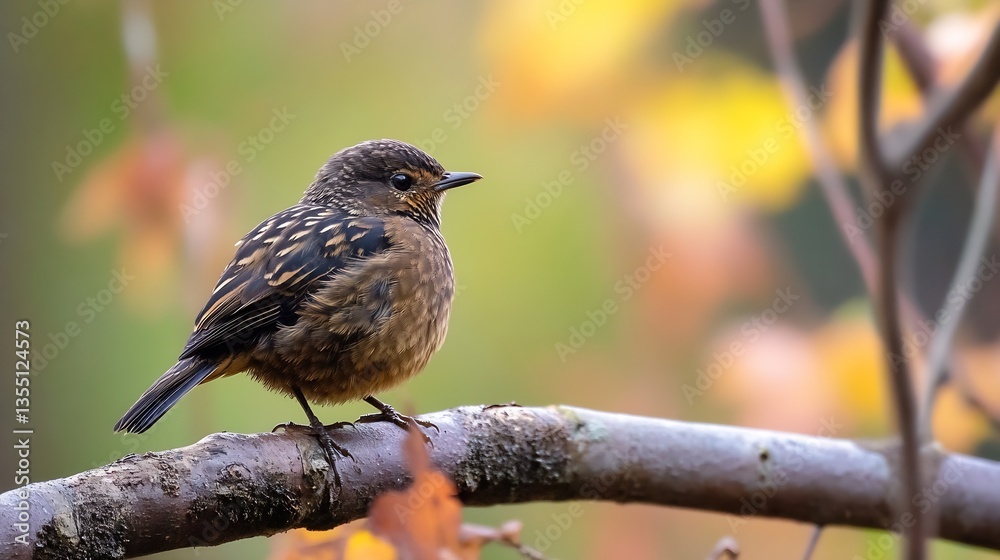 Aufkleber Charming Bird Perched on a Branch Against a Soft Colorful Background : Generative AI