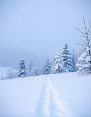 Fototapeta premium Serene snowfall blankets a pristine, snow-covered winter landscape, outdoor, nature