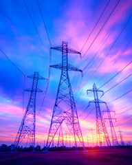 Fototapeta premium Power Lines Sunset Landscape