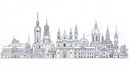 Fototapeta premium Church towers dominating European skylines with iconic significance representing historical and religious heritage 