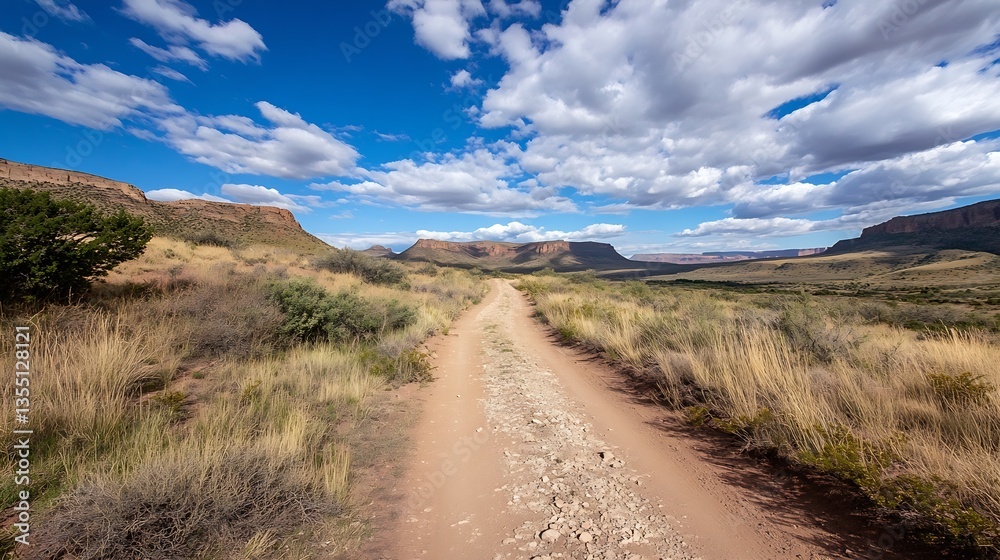Aufkleber beautiful scenic view of a rocky mountain trail under a blue sky with clouds : generative ai