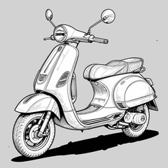 Classic   Scooter Detailed Line Drawing in Black and White