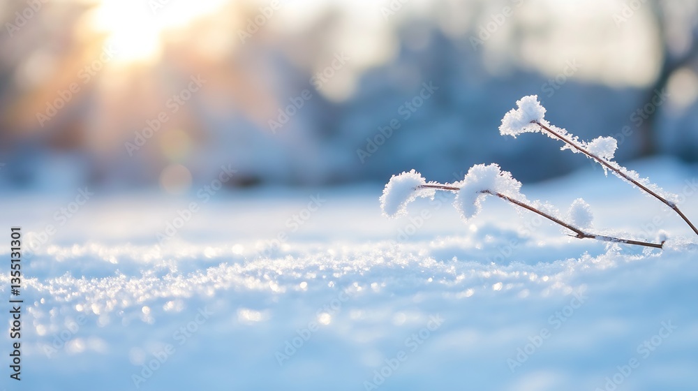 Aufkleber glimmering snow covering branches at dawn creating a magical winter scene : generative ai