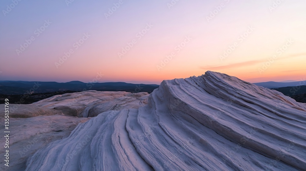 Aufkleber Breathtaking view of unique rock formations and mountains under sunset at a tranquil natural landscape : Generative AI