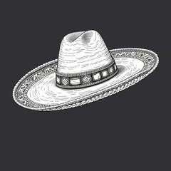 Traditional Sombrero in Classic Engraving Style in Monochrome Representing Mexican Heritage